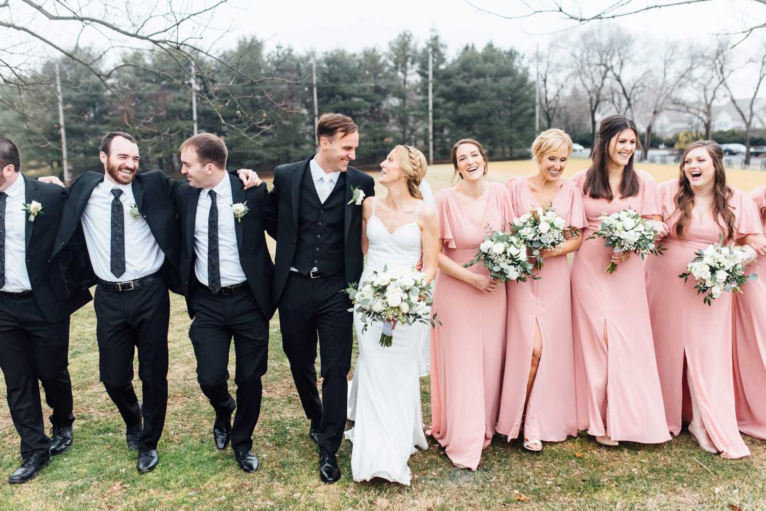 Laura + Dan - Penn Oaks Golf Club Wedding - Floor Length Blush Pink Bridesmaid Dresses - West Chester Wedding Photographer - Alison Dunn Photography photo