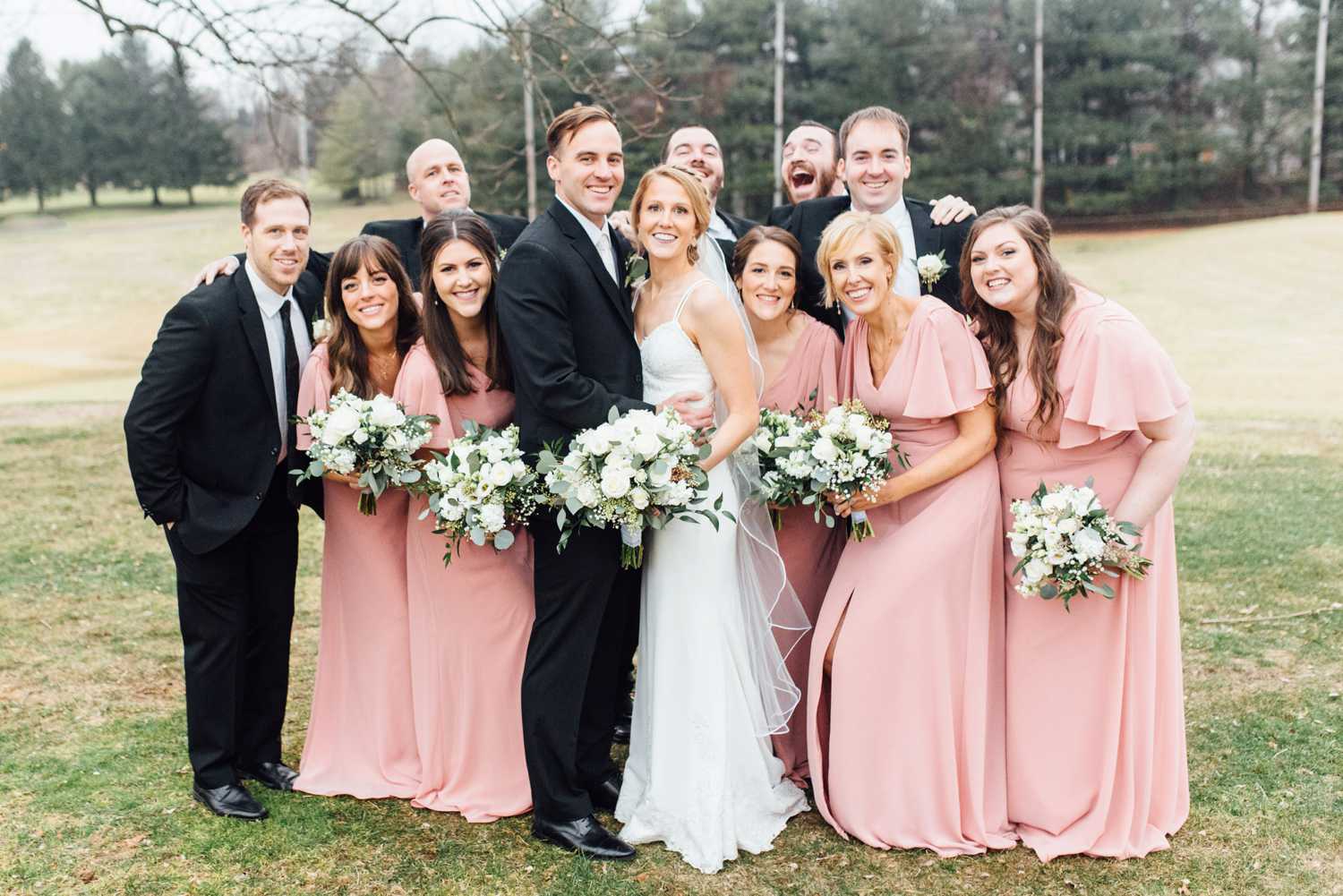 Laura + Dan - Penn Oaks Golf Club Wedding - Floor Length Blush Pink Bridesmaid Dresses - West Chester Wedding Photographer - Alison Dunn Photography photo