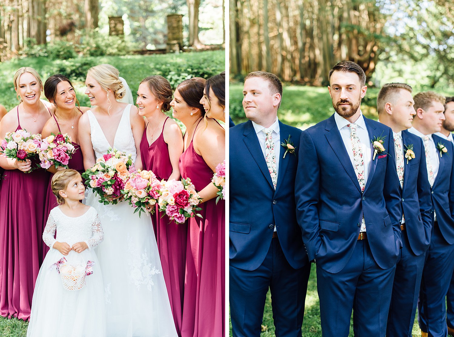 Bridal party, bridesmaids, groomsmen, parque at ridley creek state park